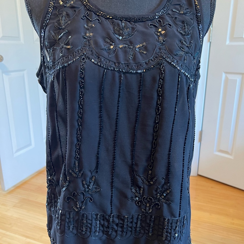 Elegant Black Beaded Women's Top